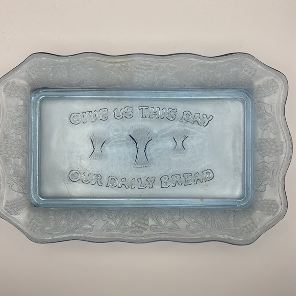 Vintage Indiana Glass Tiara Ice, Blue Tray Give Us This Day Our Daily Bread - Picture 1 of 9